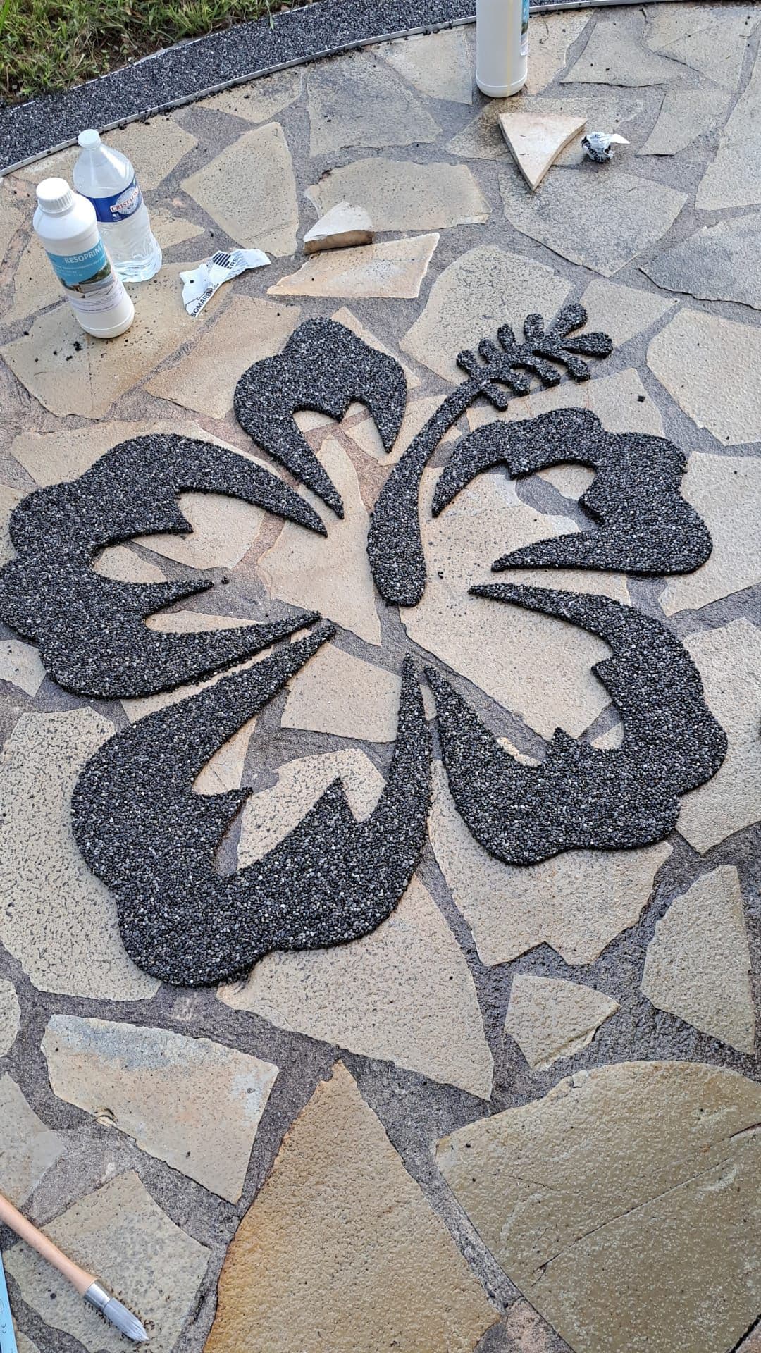 Incrustation de motif floral (Hibiscus) en marbre — avant travaux